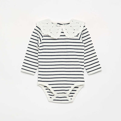 პრინტიანი ბოდე Broderie Anglaise Peter Pan Collar-თან ერთად თეთრი