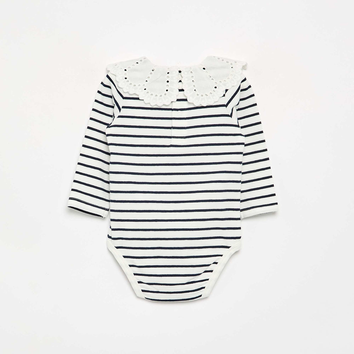 Printed Bodysuit with Broderie Anglaise Peter Pan Collar WHITE