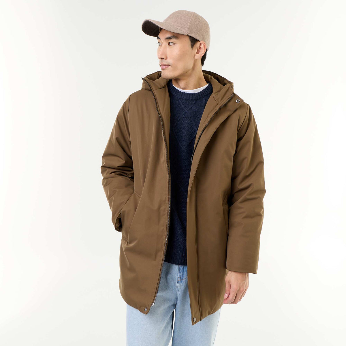 Water-repellent hooded parka GREEN