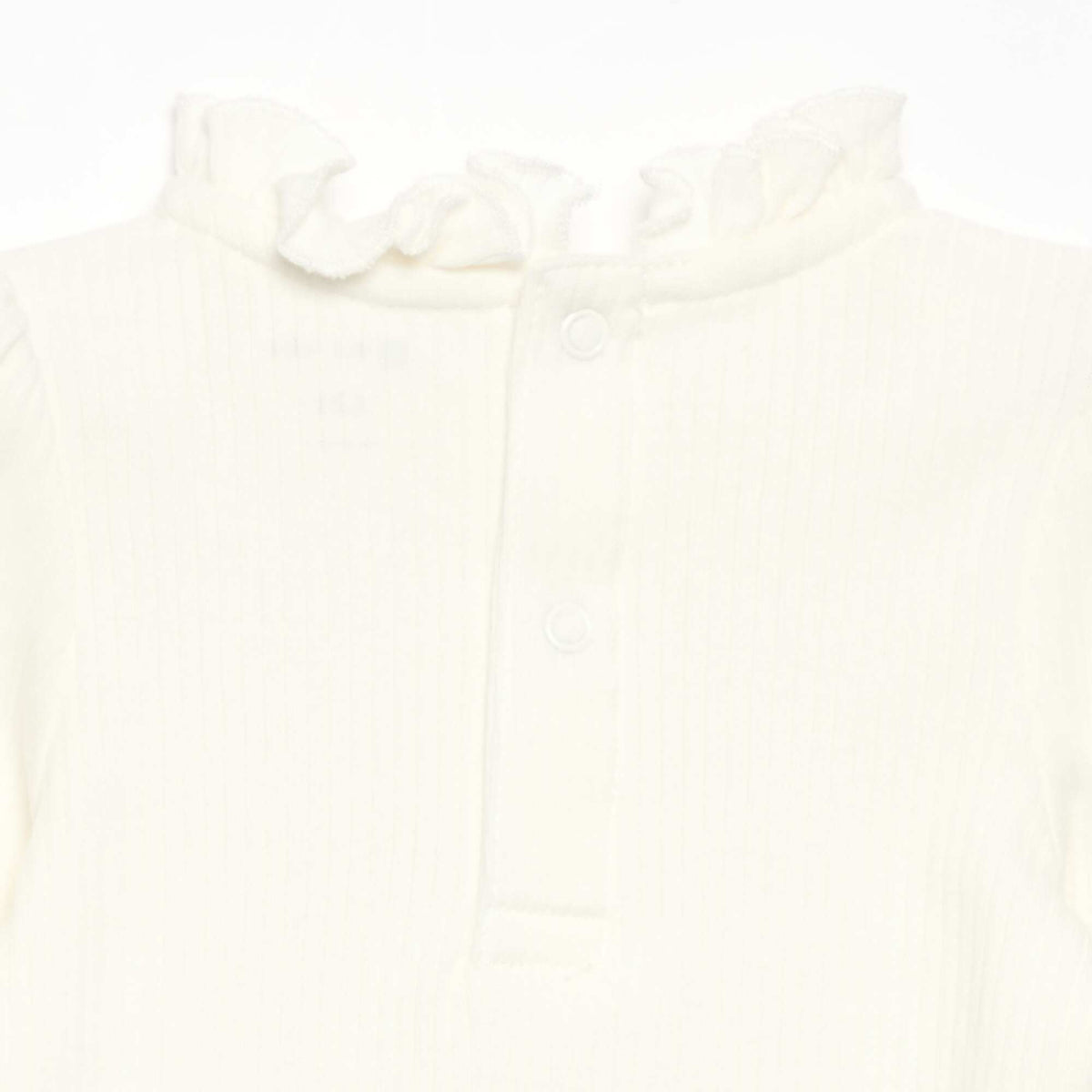 Ribbed Knit Bodysuit with Decorative Collar WHITE