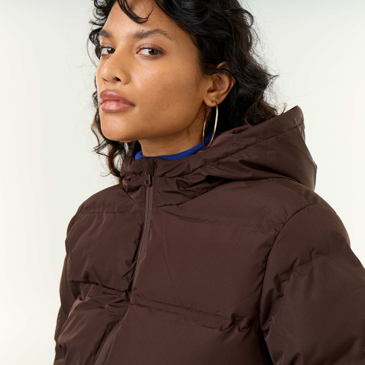 Hooded quilted puffer jacket BROWN