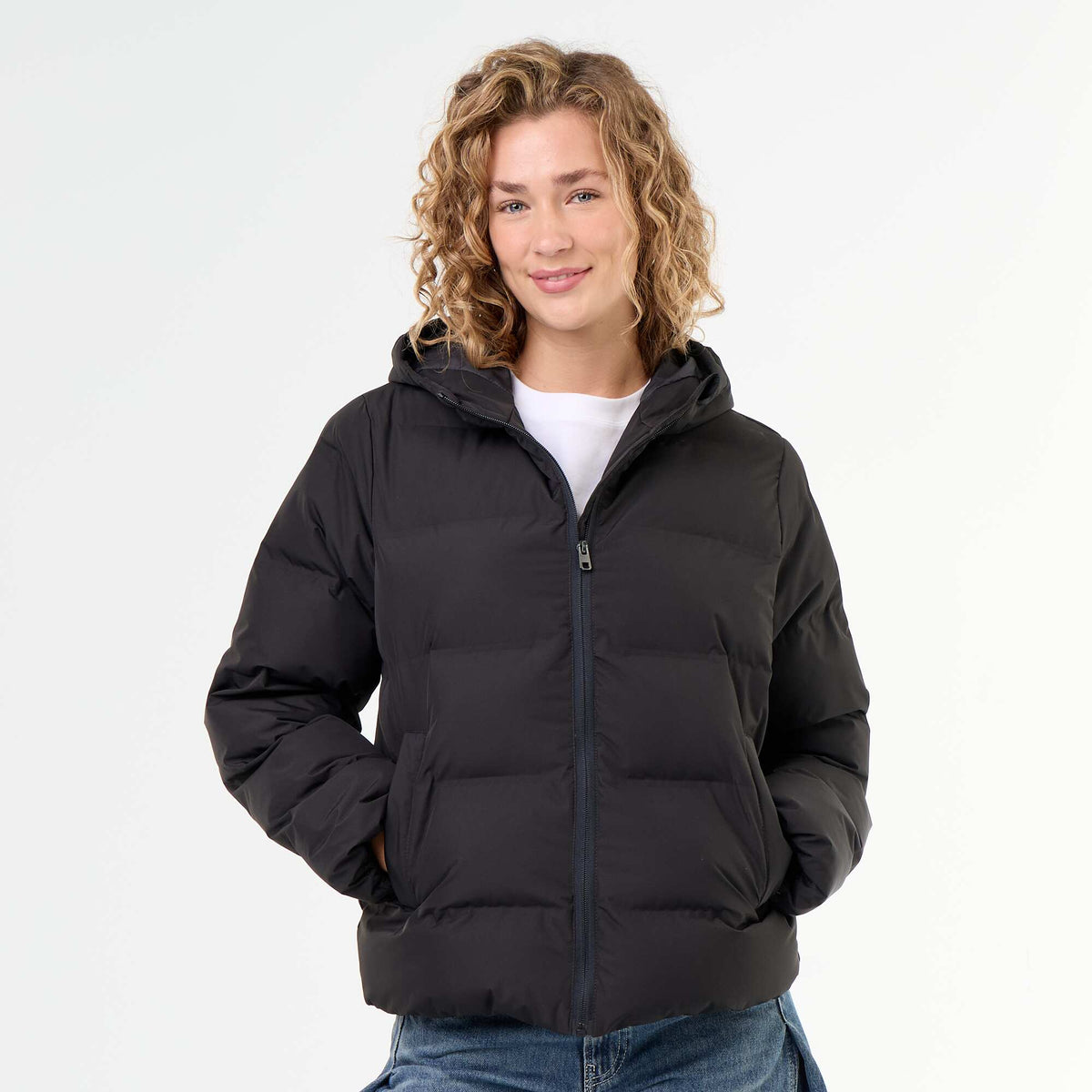 Hooded quilted puffer jacket BLACK