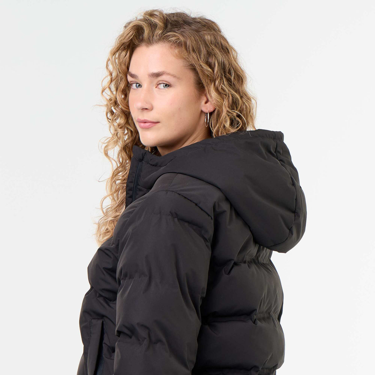 Hooded quilted puffer jacket BLACK