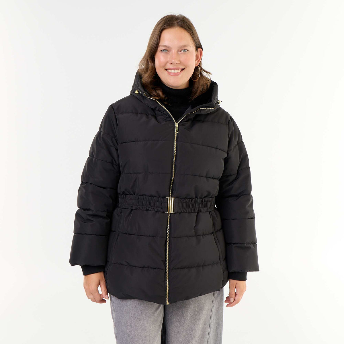 Hooded parka with faux fur lining BLACK