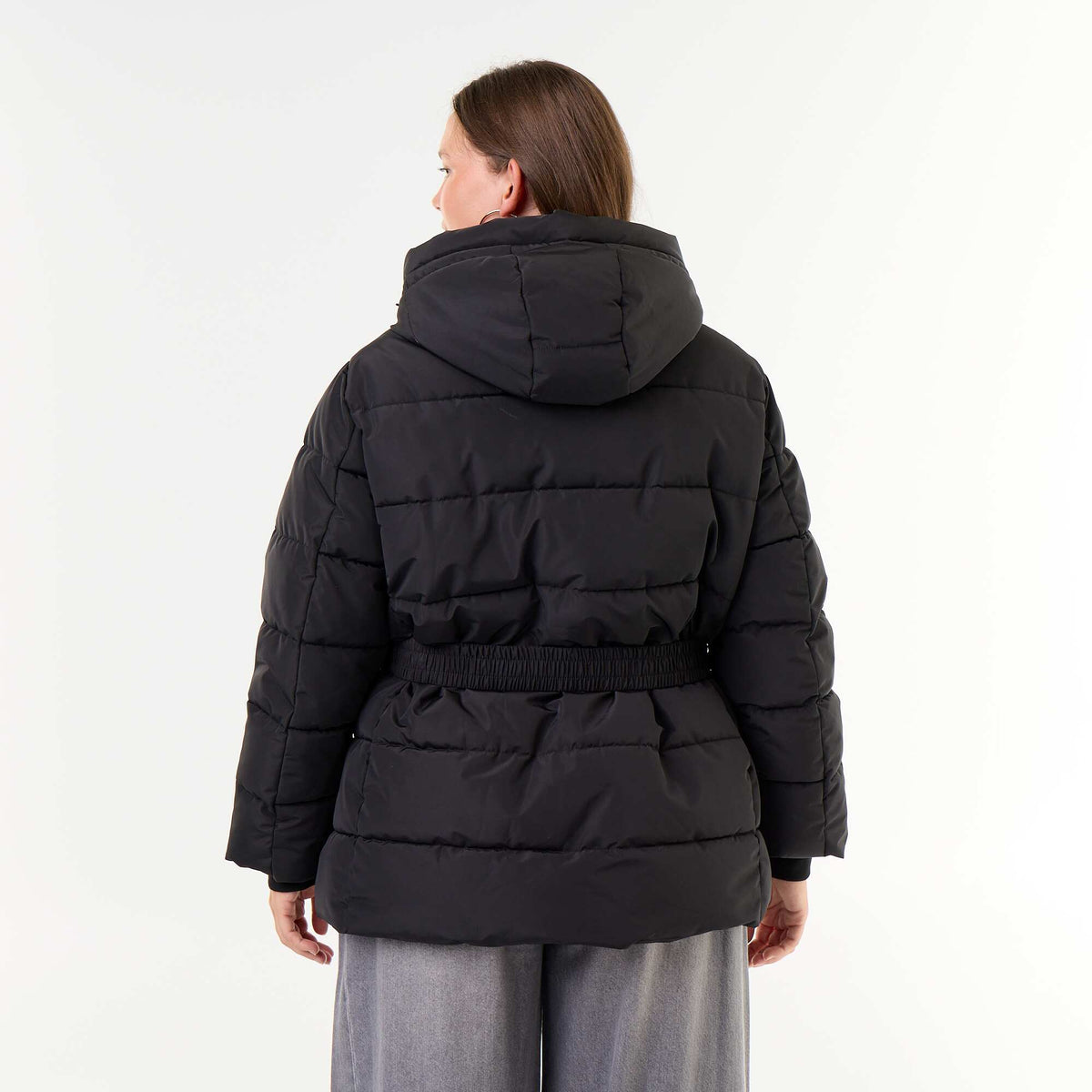 Hooded parka with faux fur lining BLACK