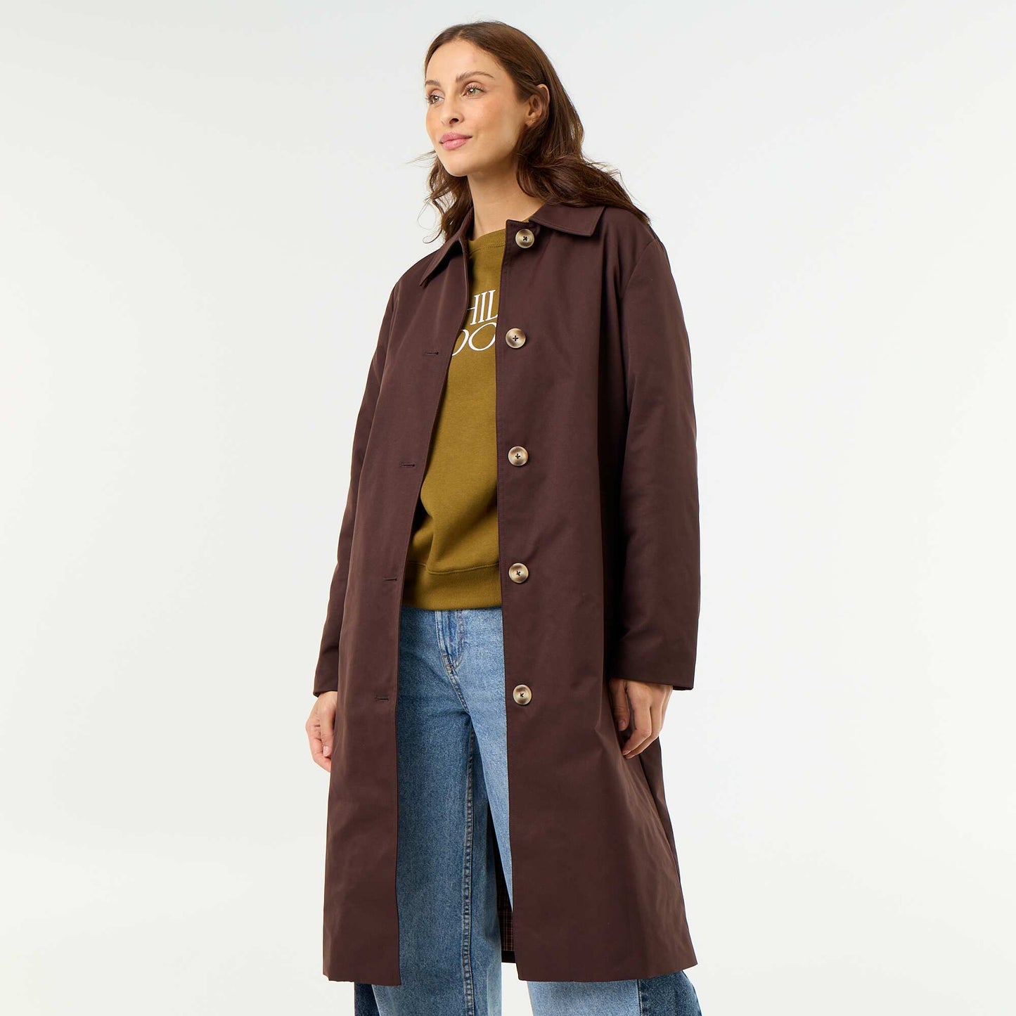 Mid-length trench coat with inner lining BROWN