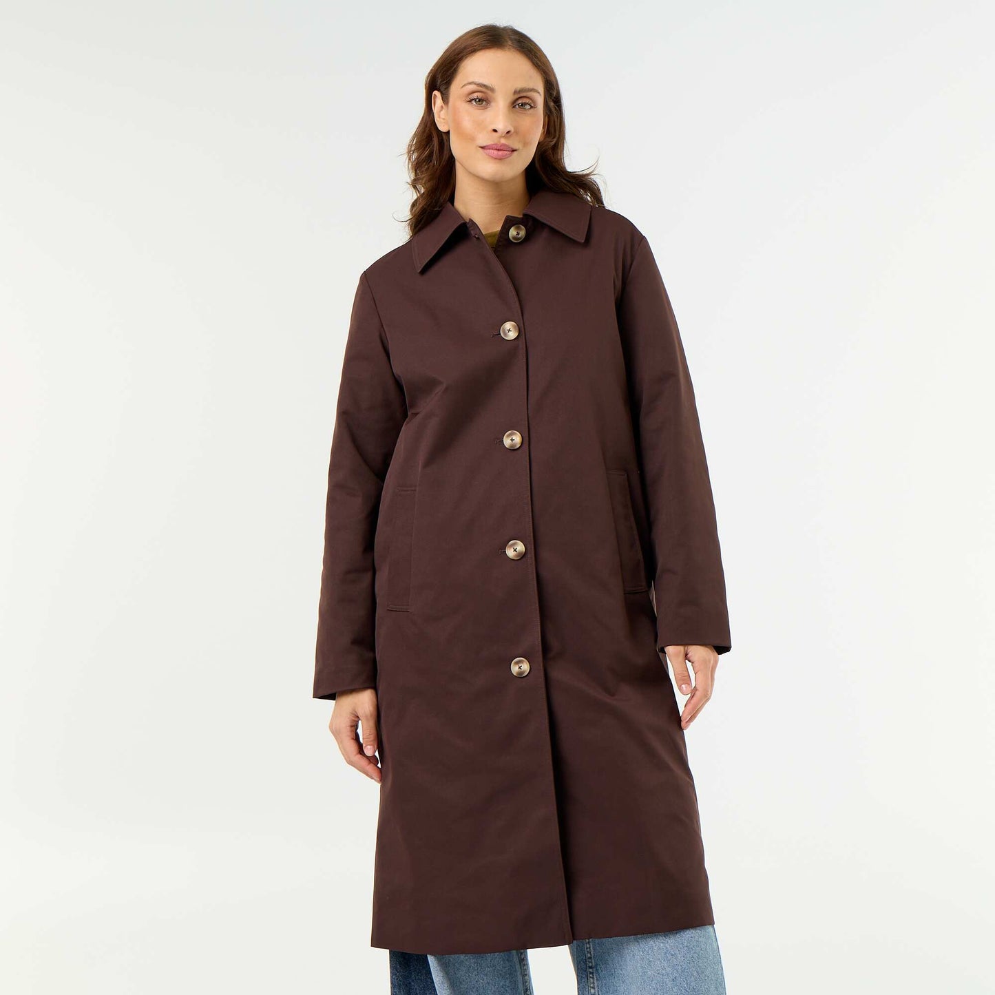 Mid-length trench coat with inner lining BROWN