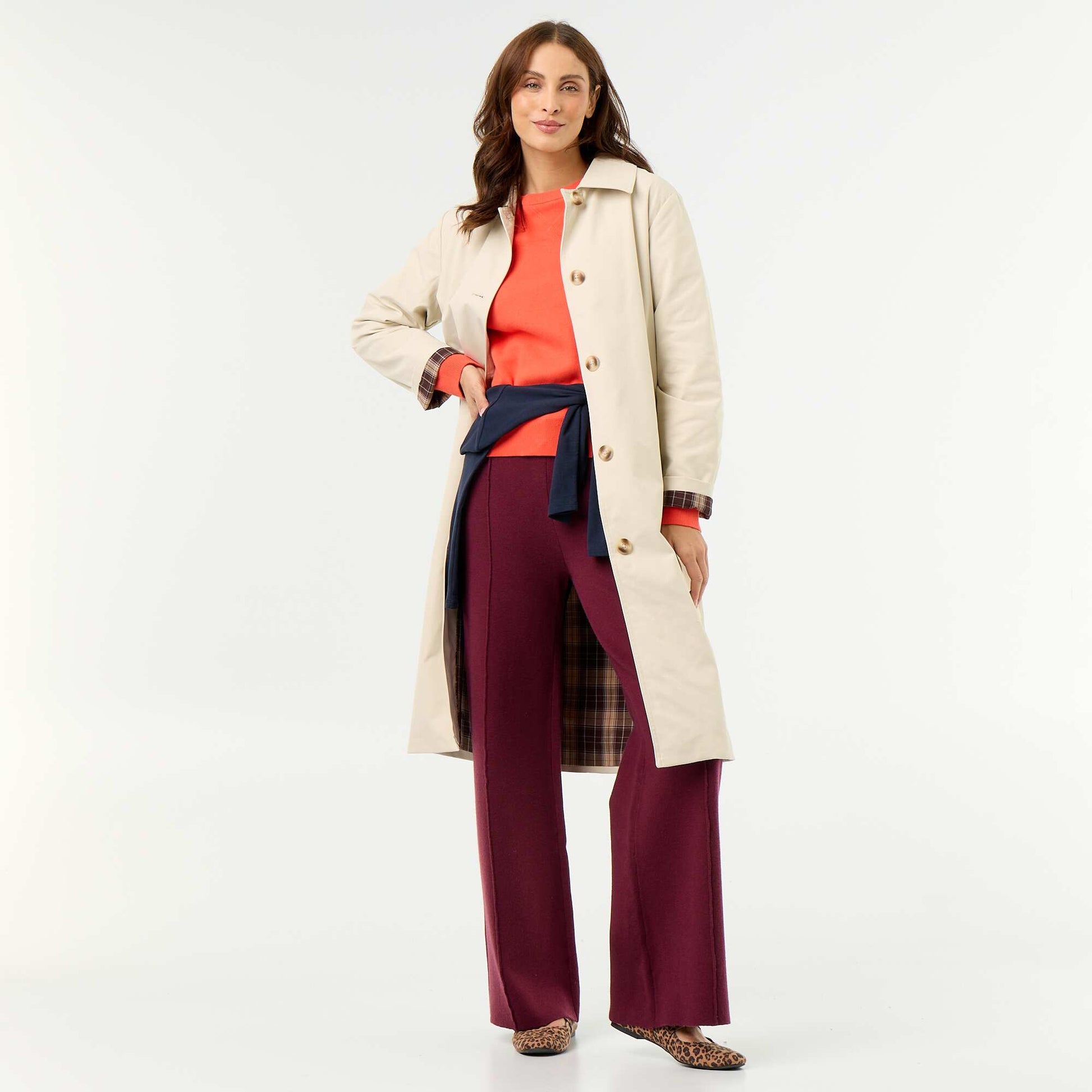 Mid-length trench coat with inner lining BROWN