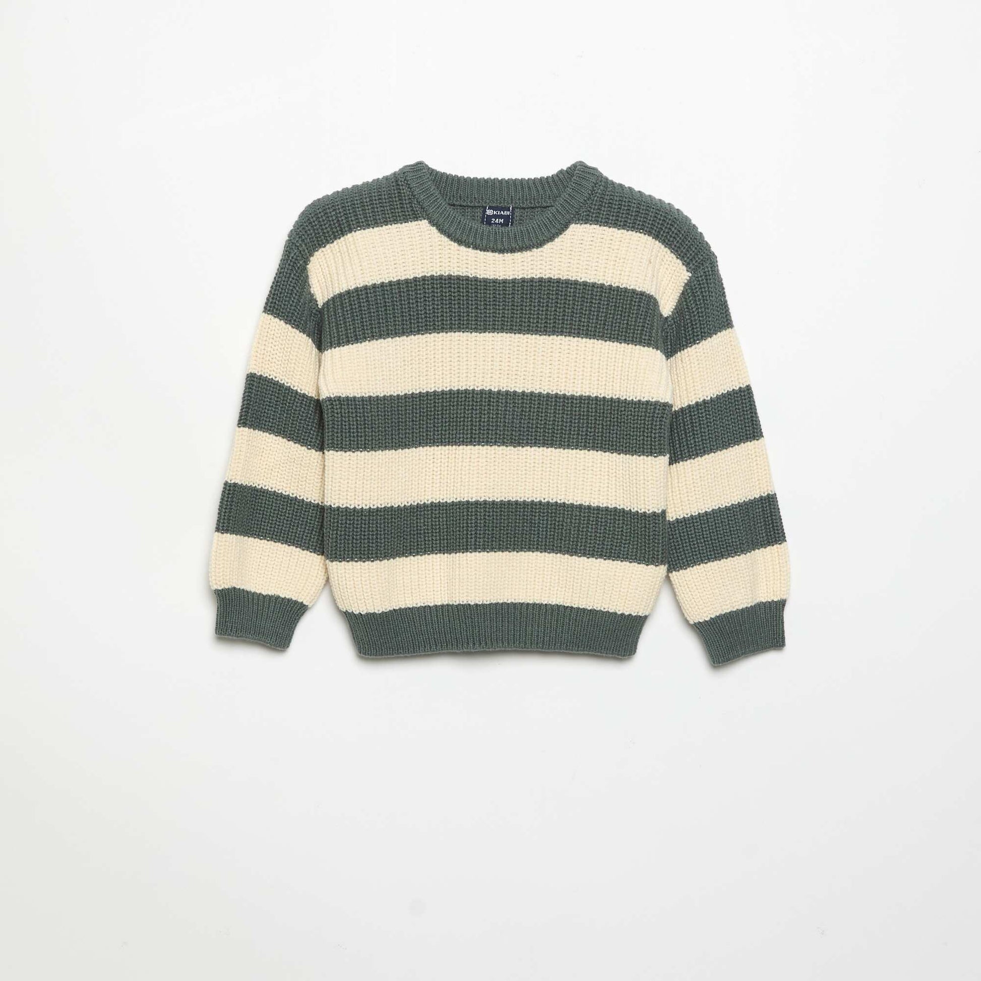 Striped sweater with shoulder buttons GREEN