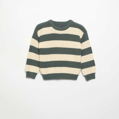 Striped sweater with shoulder buttons GREEN