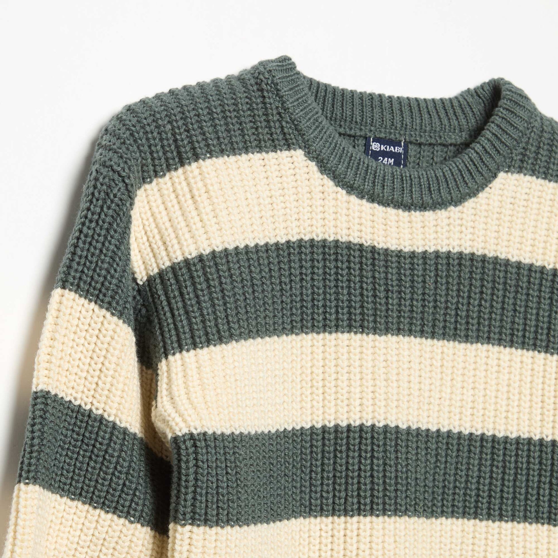 Striped sweater with shoulder buttons GREEN