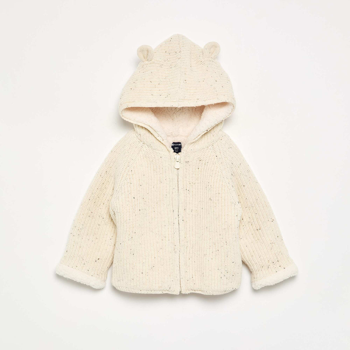 Hooded cardigan with fleecy lining WHITE