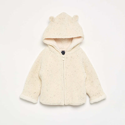 Hooded cardigan with fleecy lining WHITE