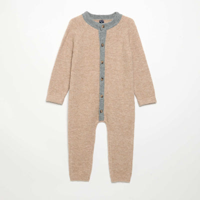 Long Two-Tone Knitted Bodysuit BEIGE