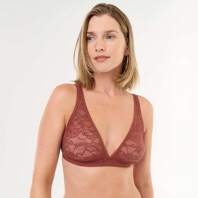 Openwork Lace Triangle Bra BROWN