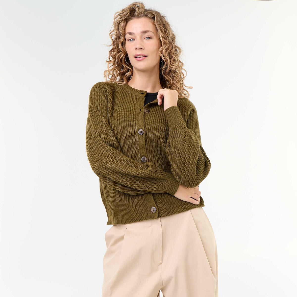 Chunky Knit Cardigan KHAKI