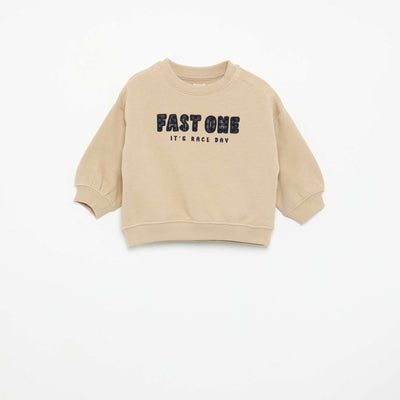 Plain sweatshirt with chest print BEIGE