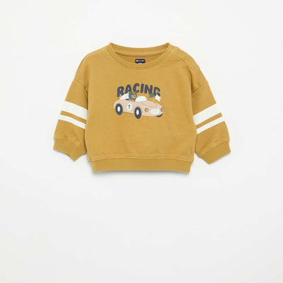 Printed sweatshirt with striped long sleeves YELLOW