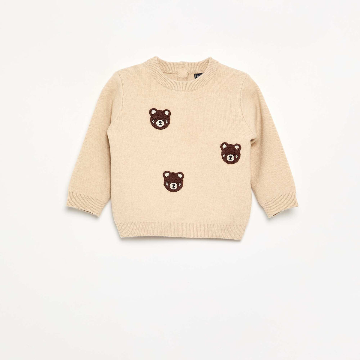 Compact Knit Sweater with Animal Embroideries BEIGE