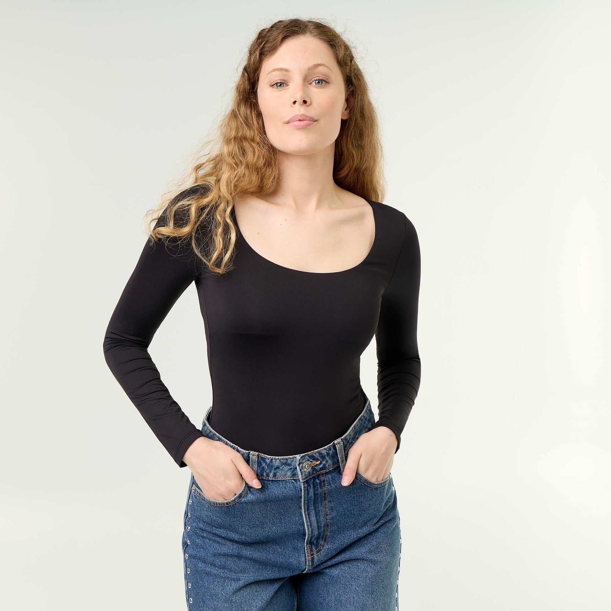 Solid Long-Sleeved Bodysuit BLACK