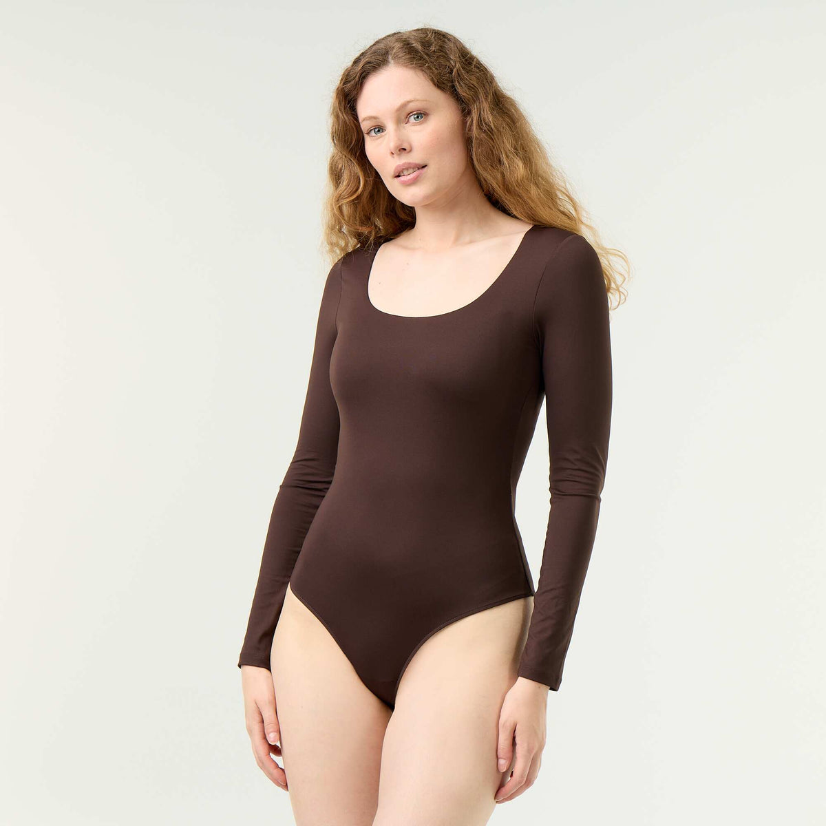 Solid Long-Sleeved Bodysuit BROWN