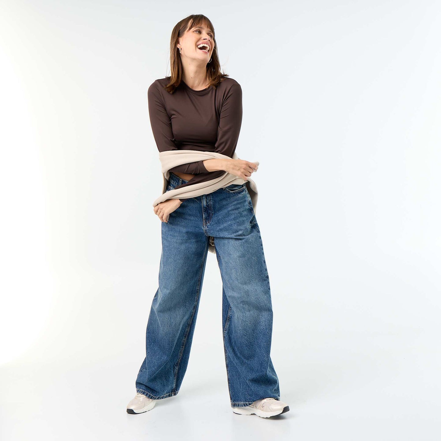 Fitted and pleated t-shirt BROWN