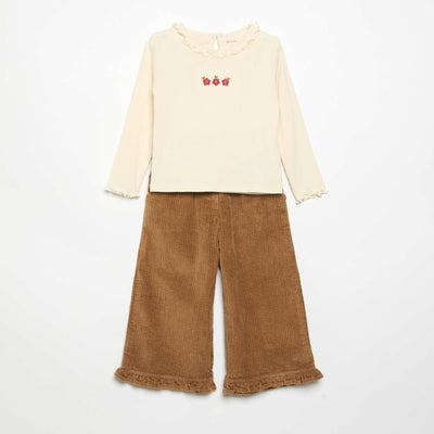 2-piece set - T-shirt + velvet trousers WHITE