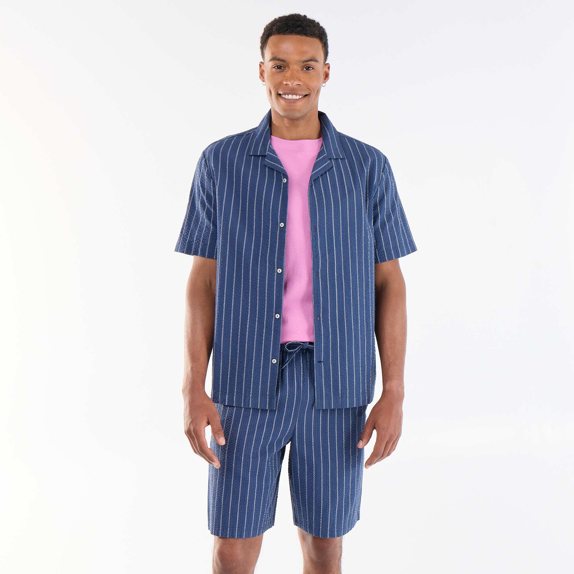 Striped seersucker shorts BLUE