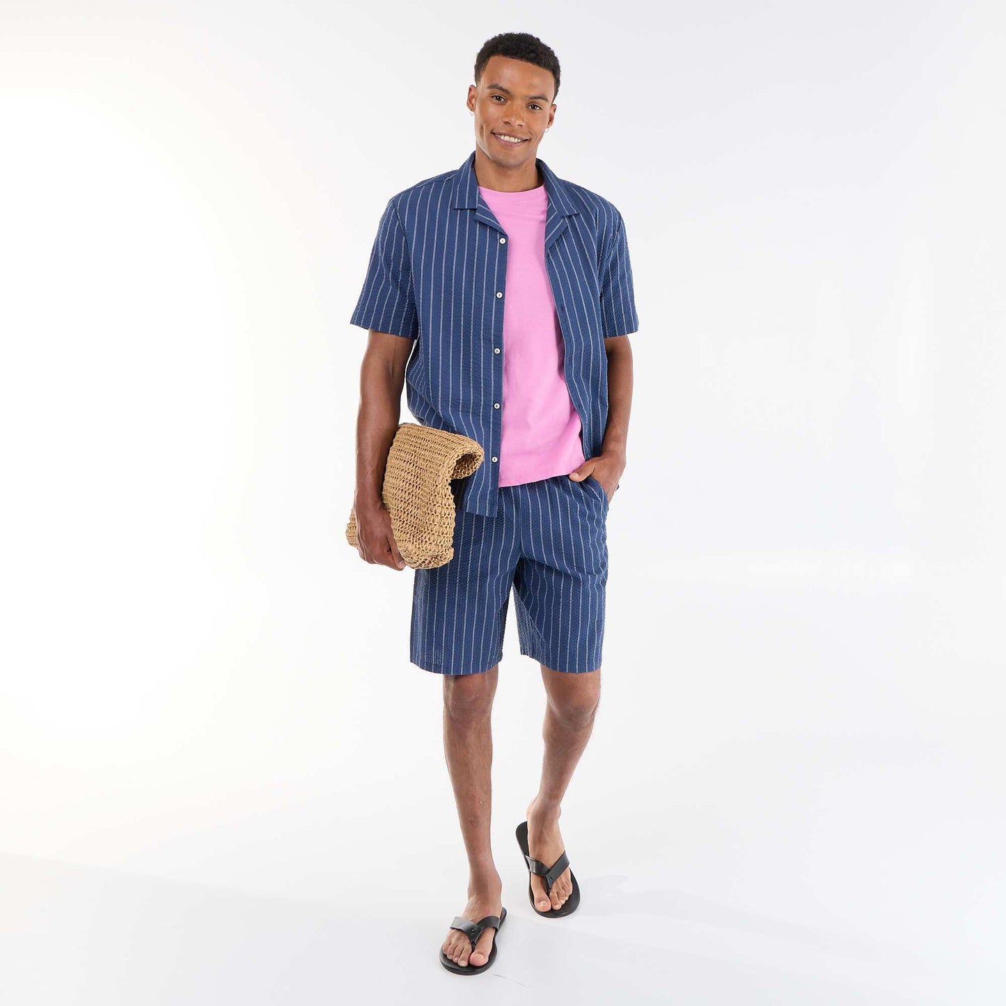 Striped seersucker shorts BLUE
