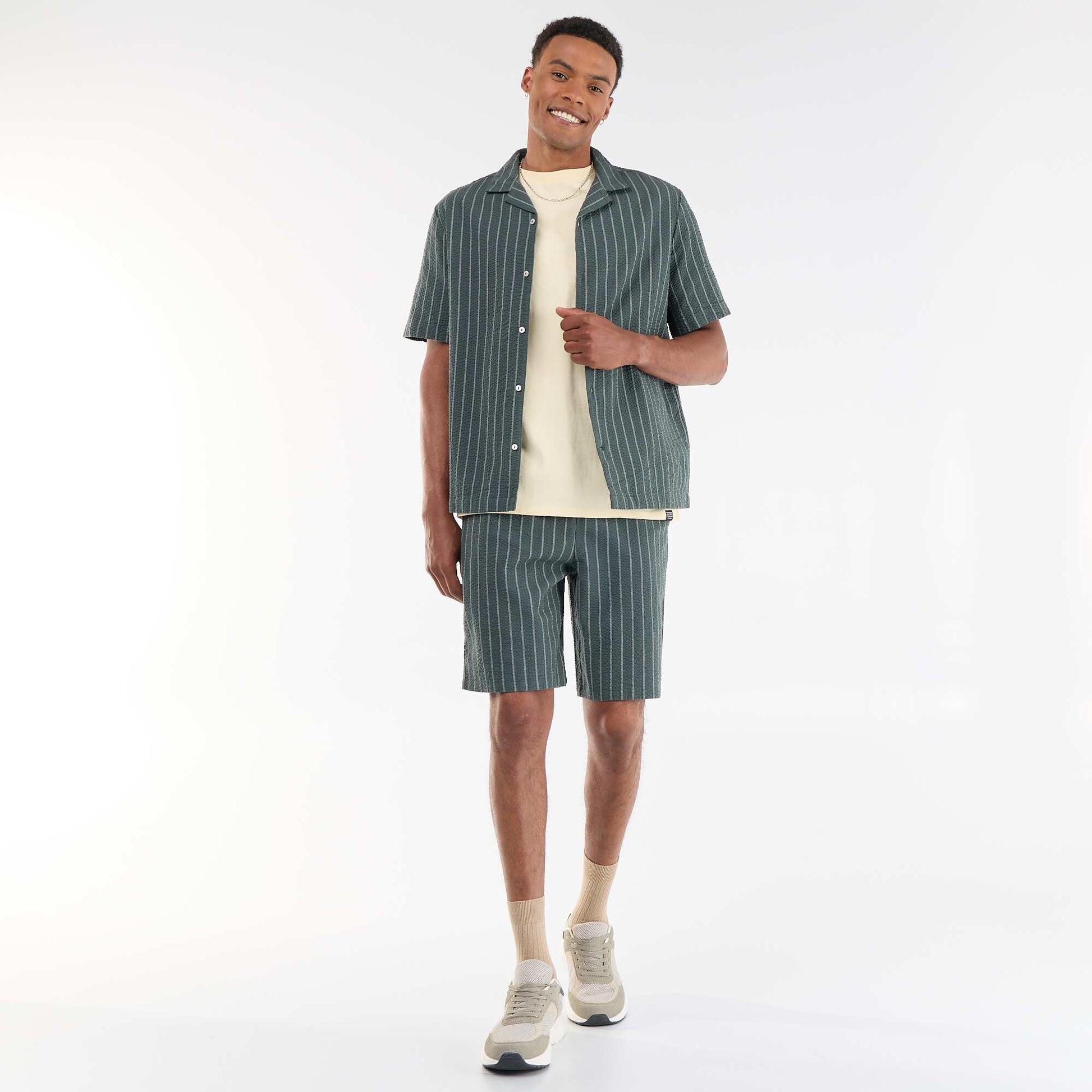 Striped seersucker shorts GREEN