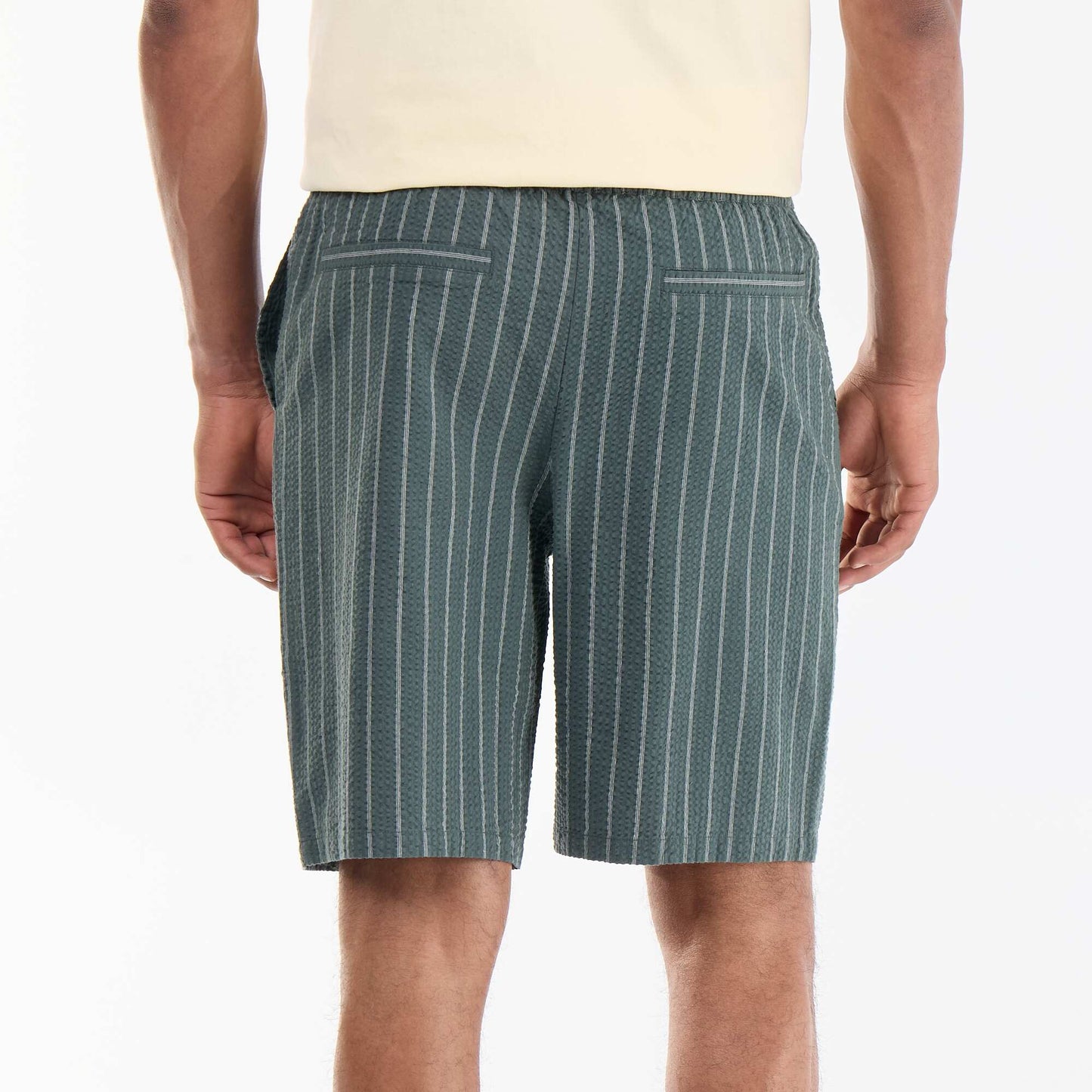 Striped seersucker shorts GREEN