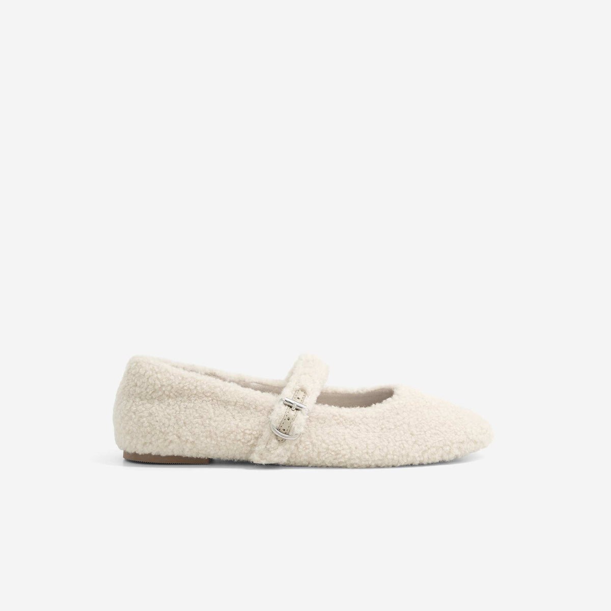 Flat ballerina slippers with a sheepskin effect BEIGE