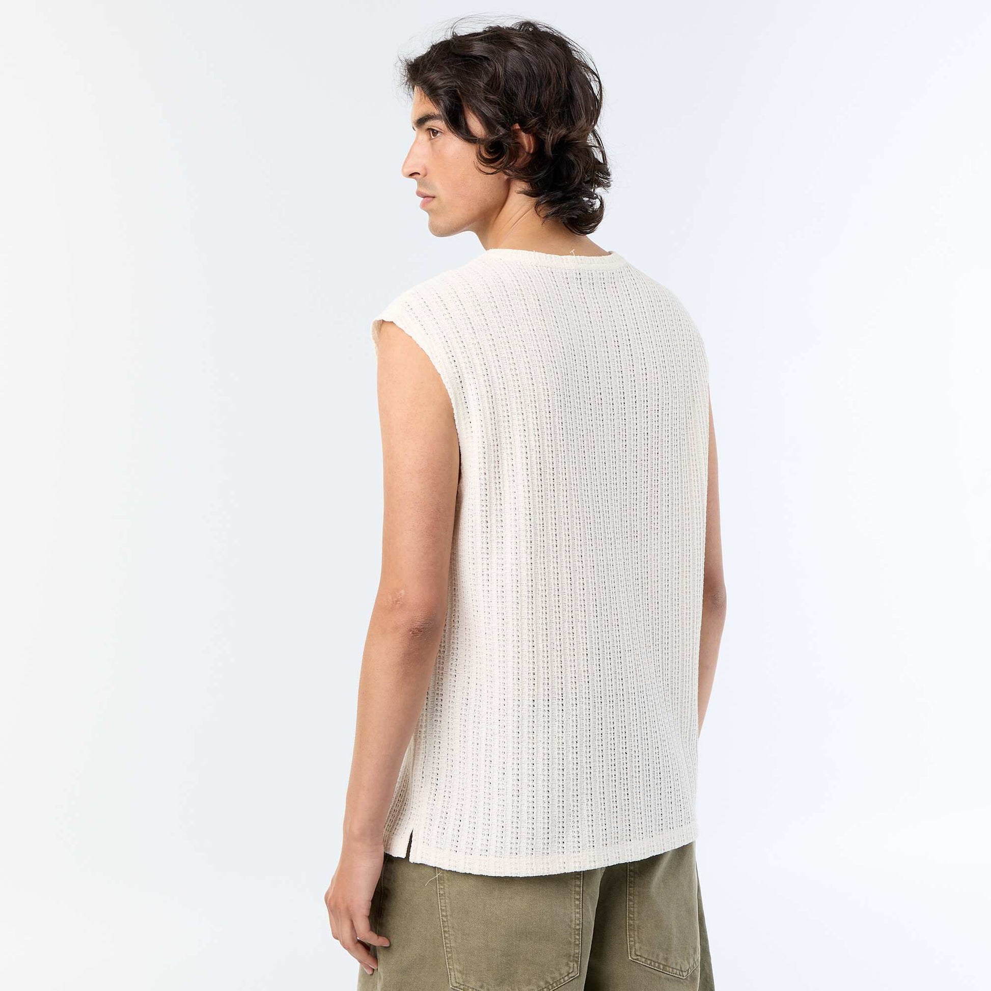 Plain openwork tank top WHITE