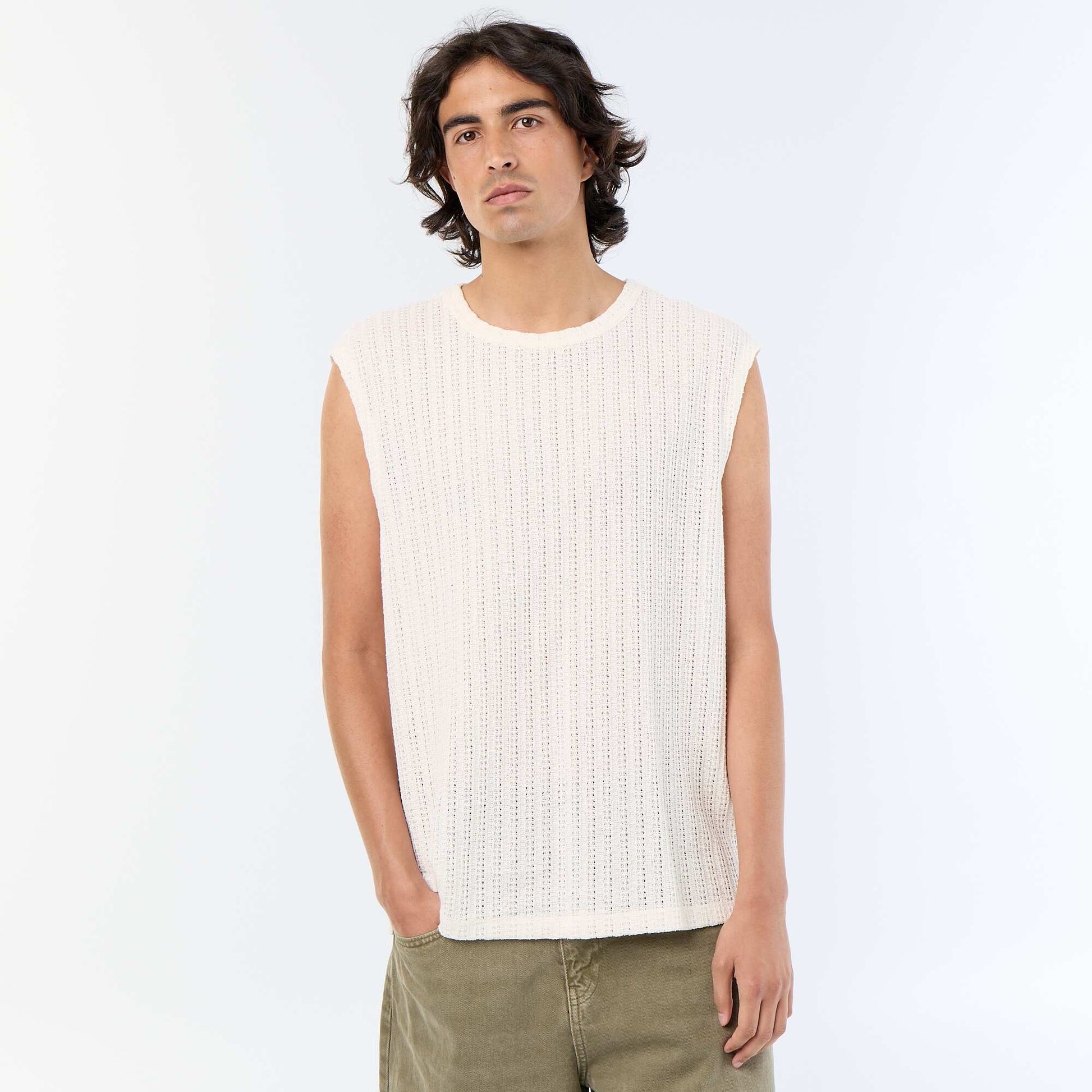 Plain openwork tank top WHITE