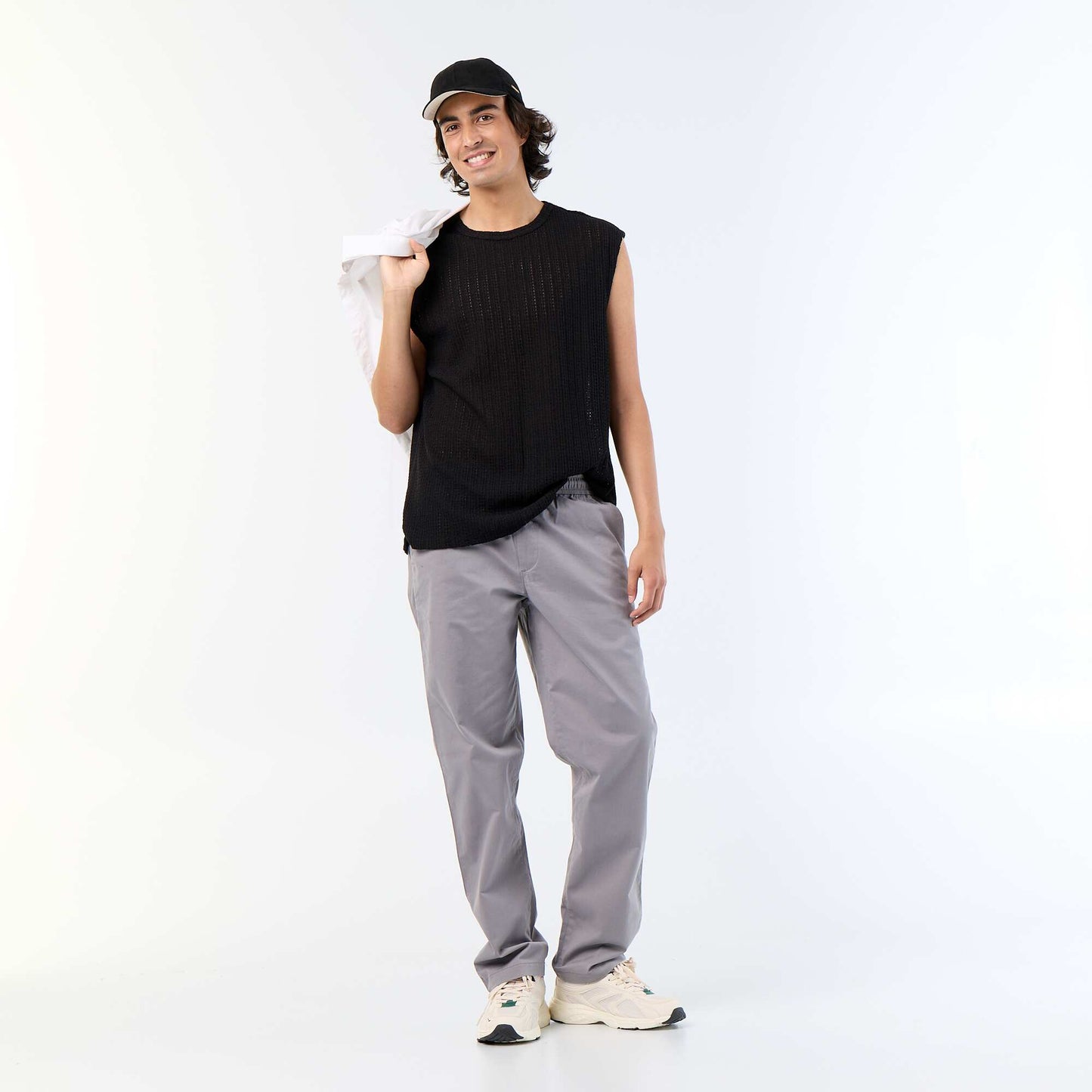 Plain openwork tank top BLACK