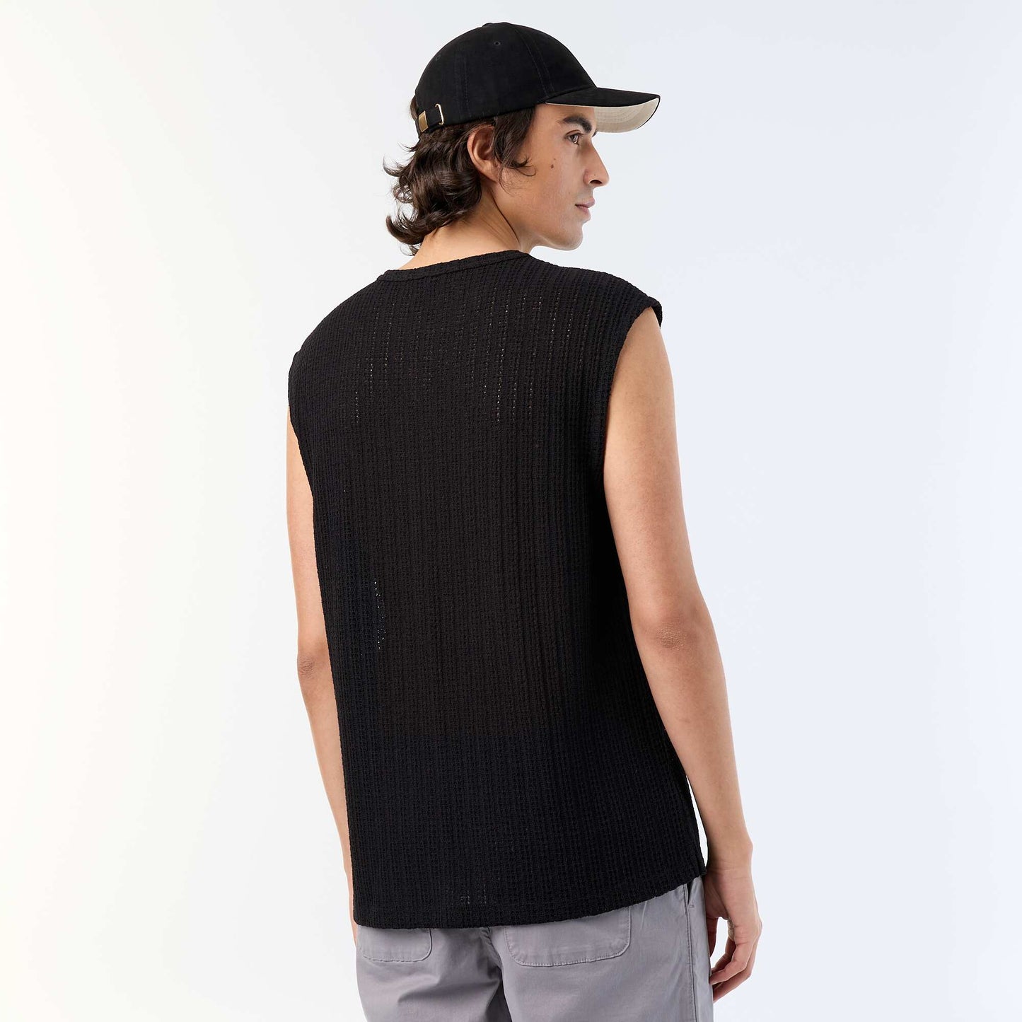 Plain openwork tank top BLACK