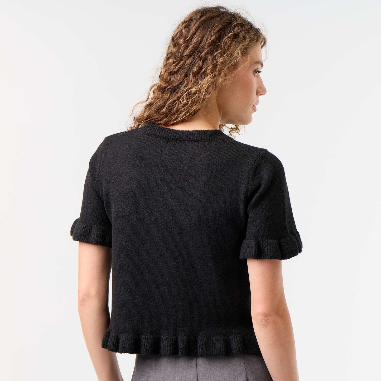 Short-Sleeve Knit Top BLACK