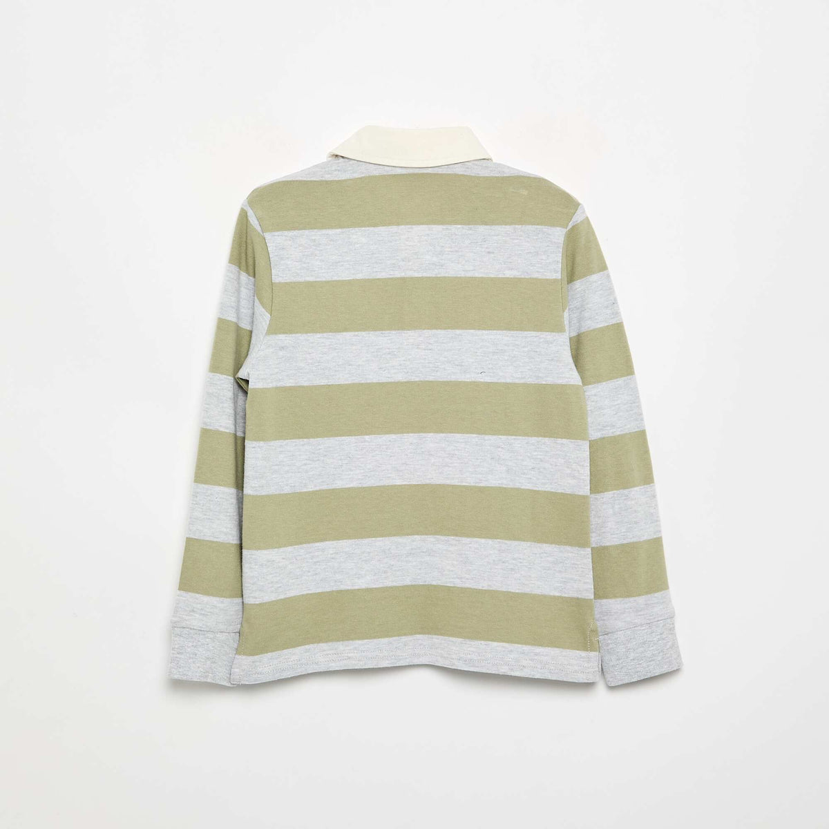 ზოლიანი პოლოს მაისური კონტრასტული საყელოთი მწვანე