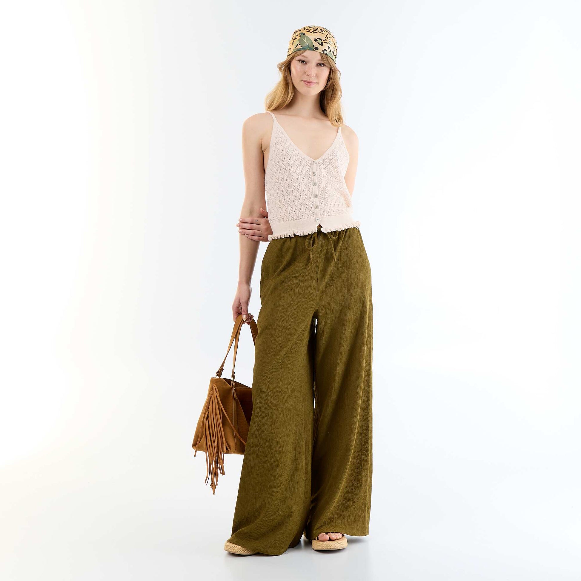 Crochet knit tank top BEIGE