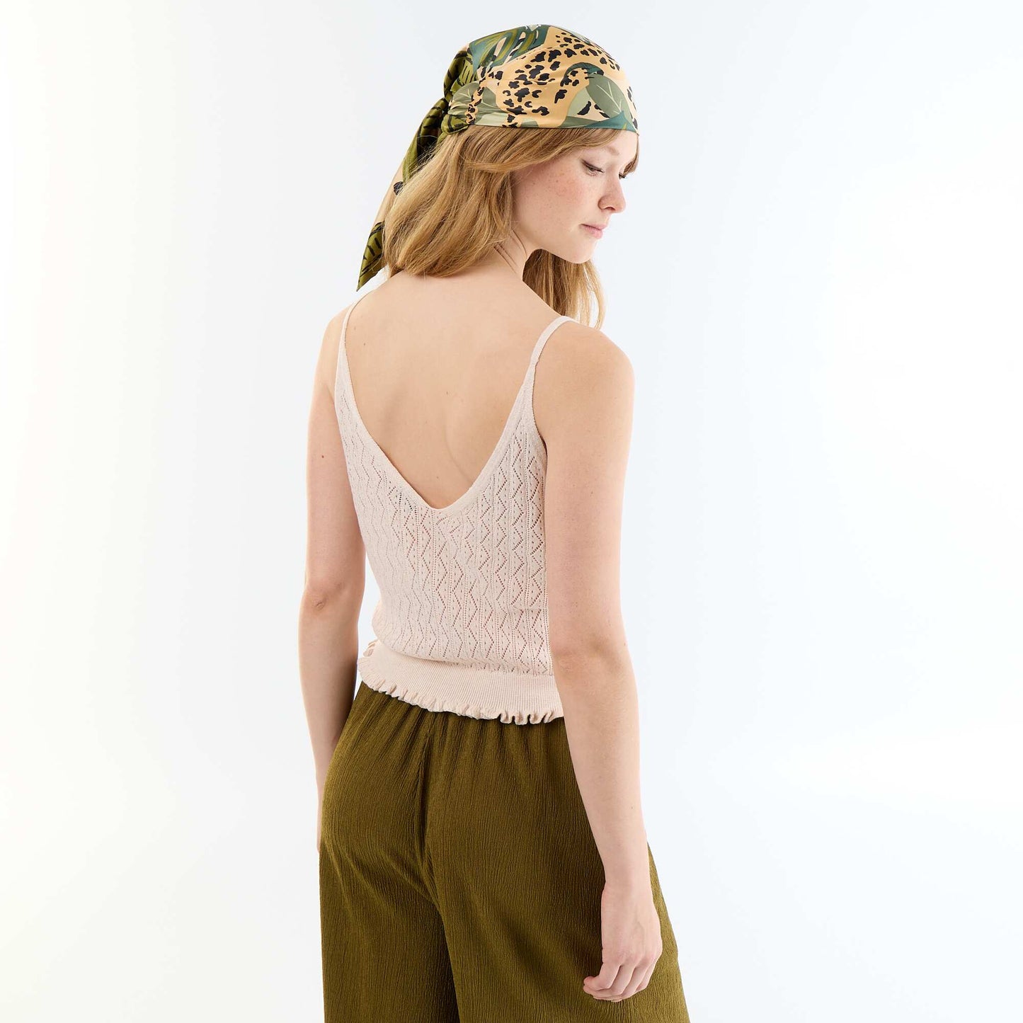 Crochet knit tank top BEIGE