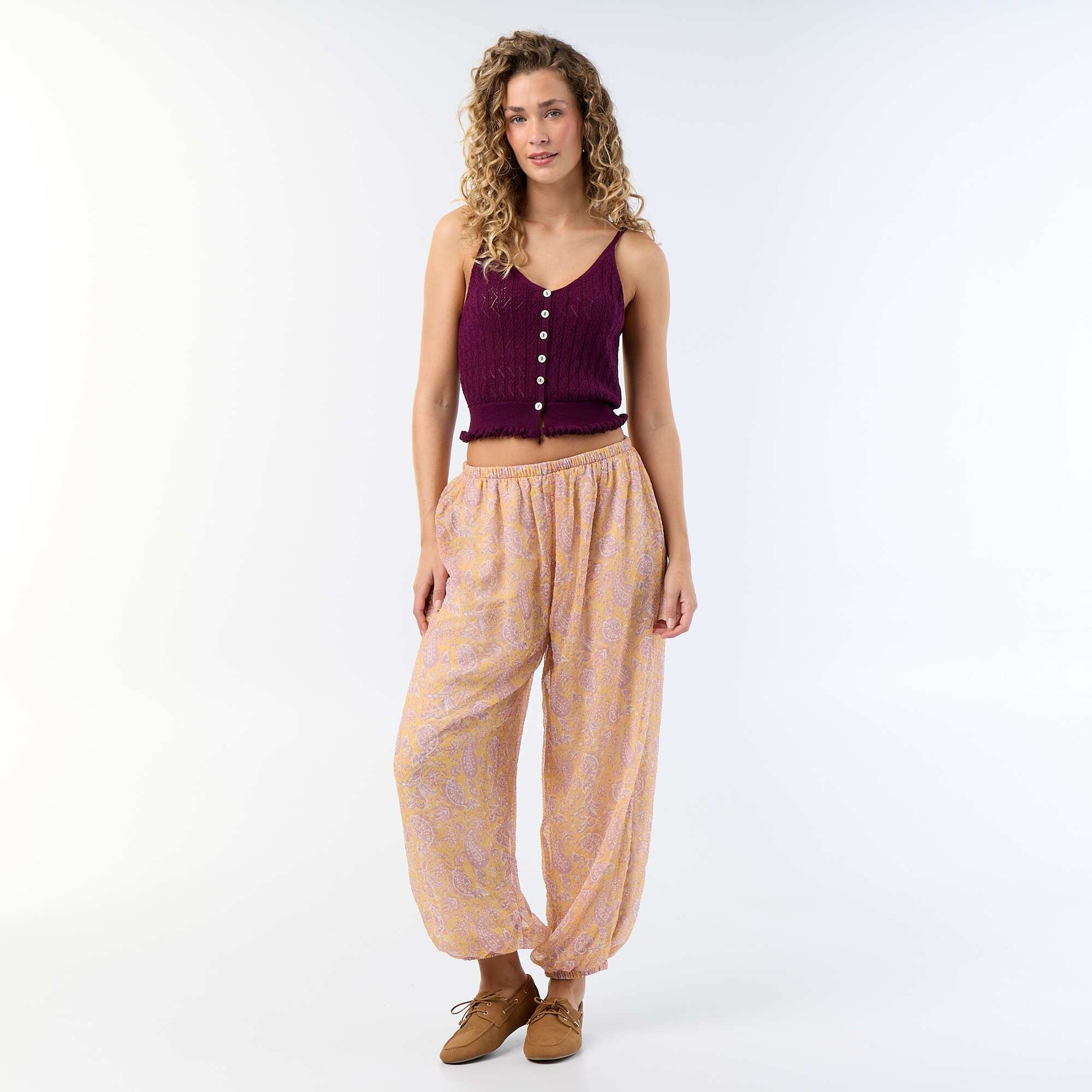 Crochet knit tank top PURPLE