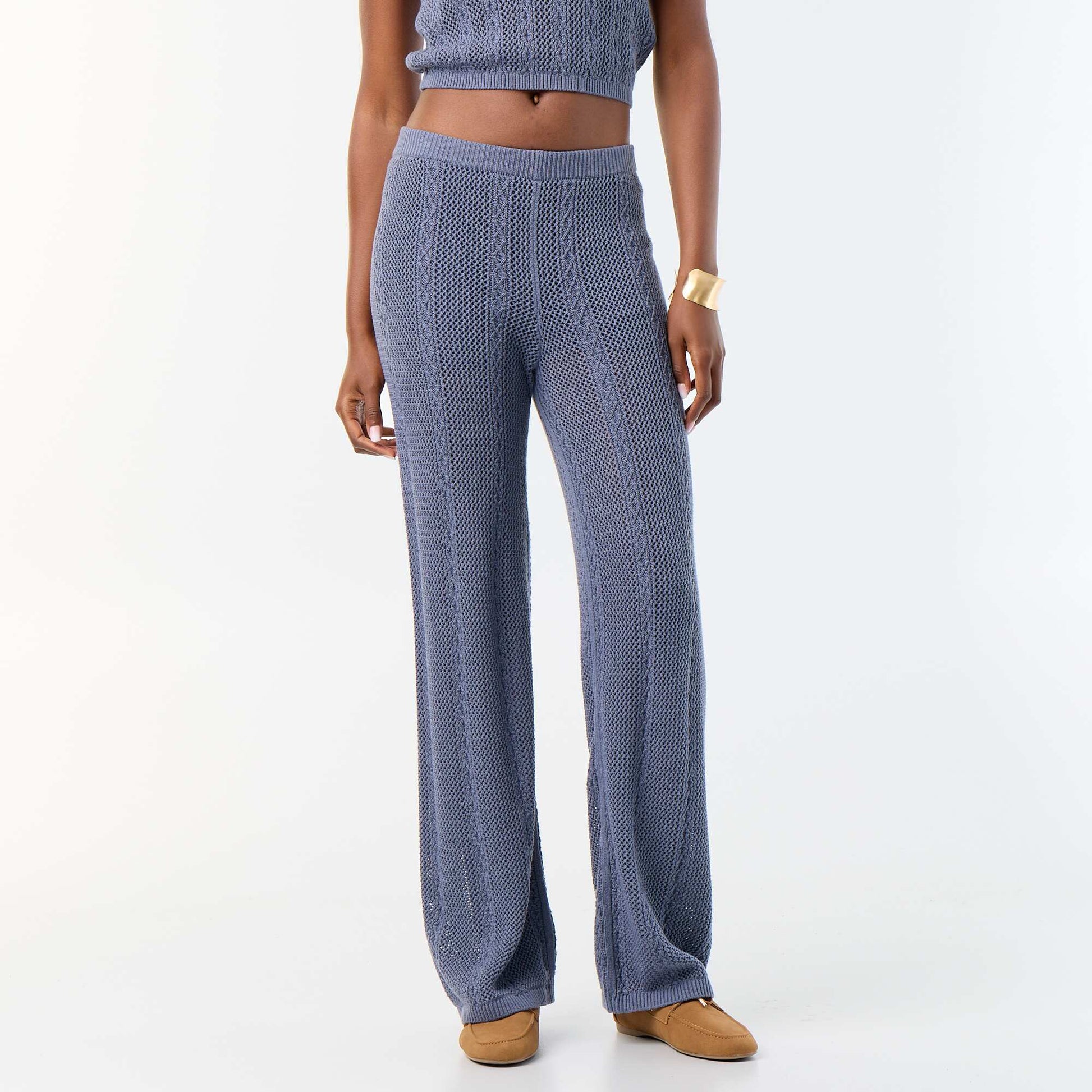 Wide-leg crochet trousers GREY