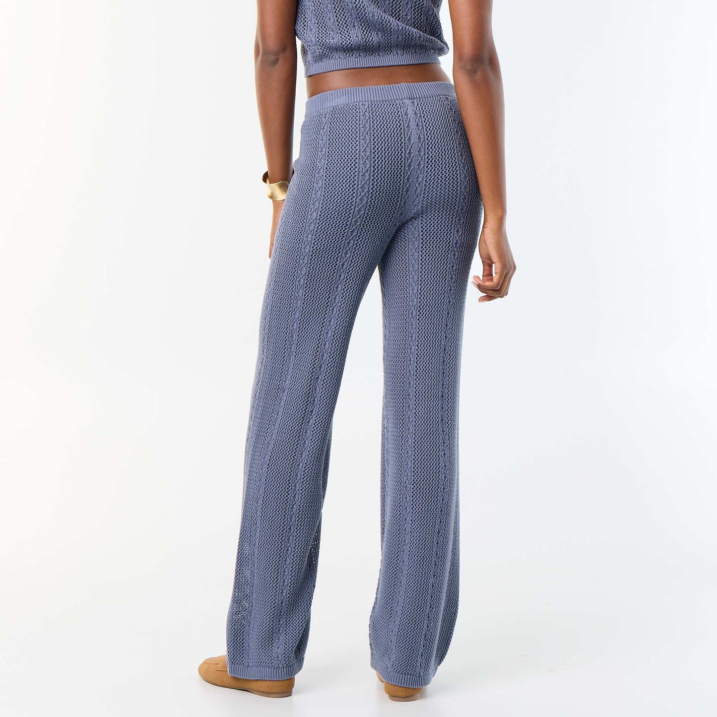 Wide-leg crochet trousers GREY