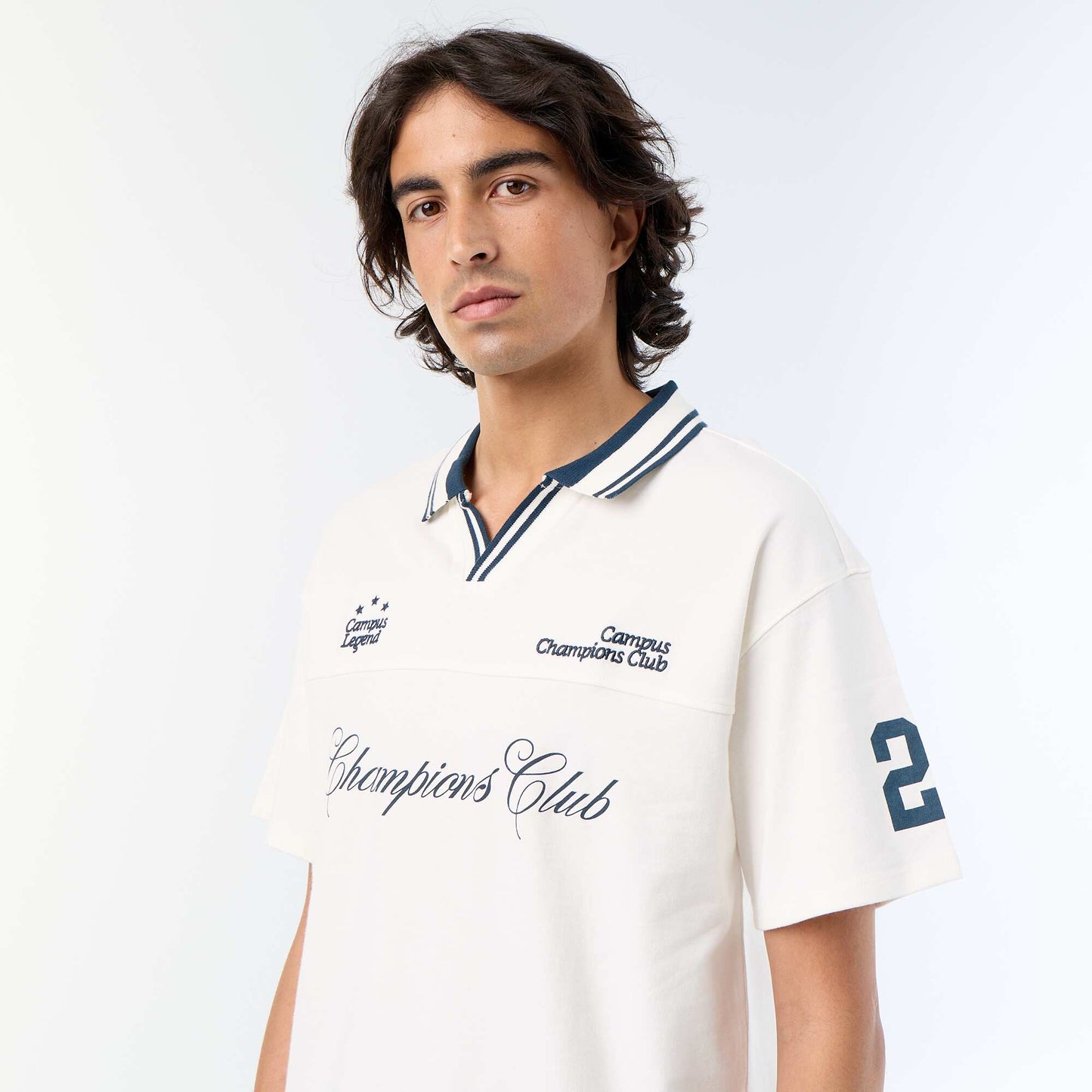 Polo shirt with embroidered lettering and short sleeves WHITE