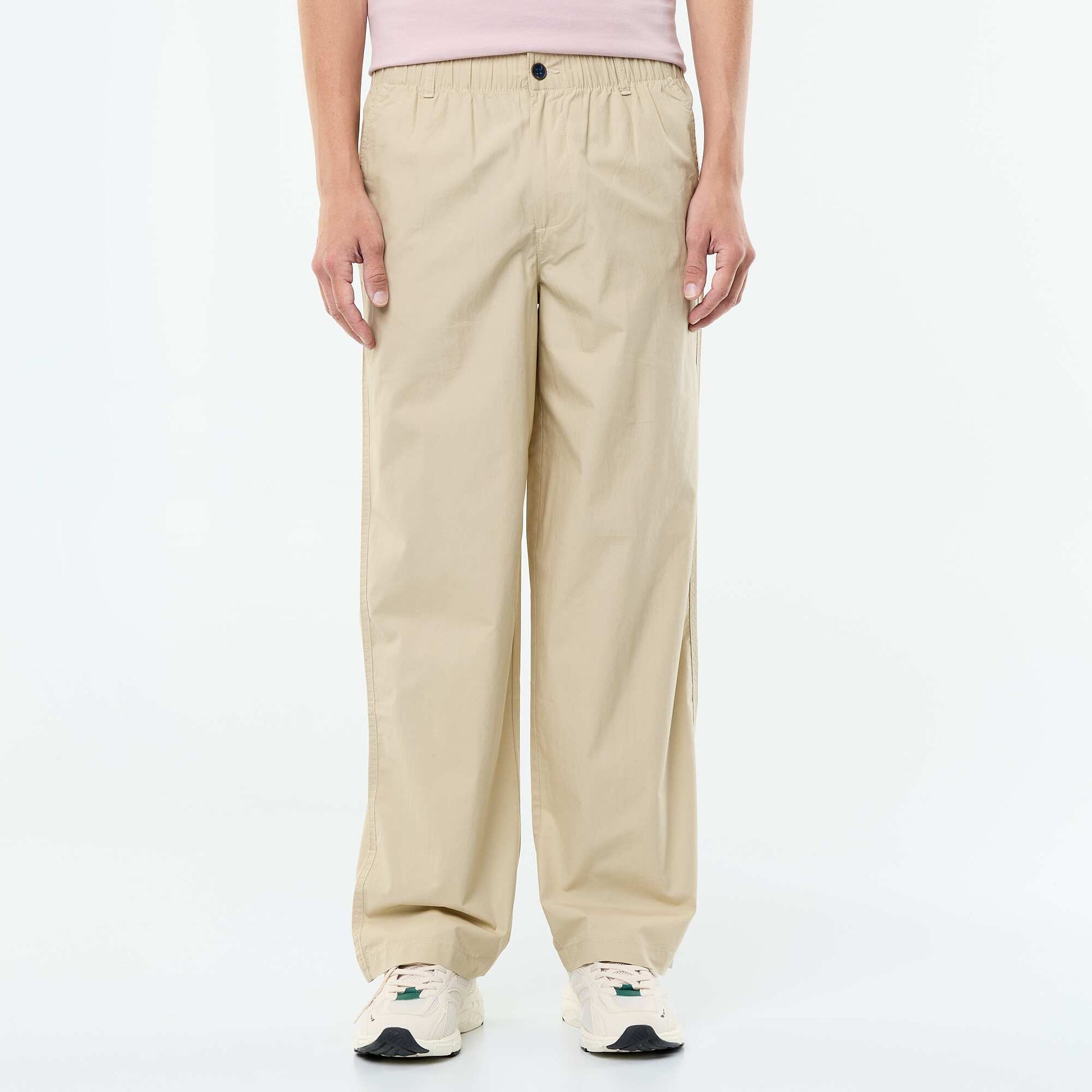 Plain Poplin Wide-Leg Trousers BEIGE