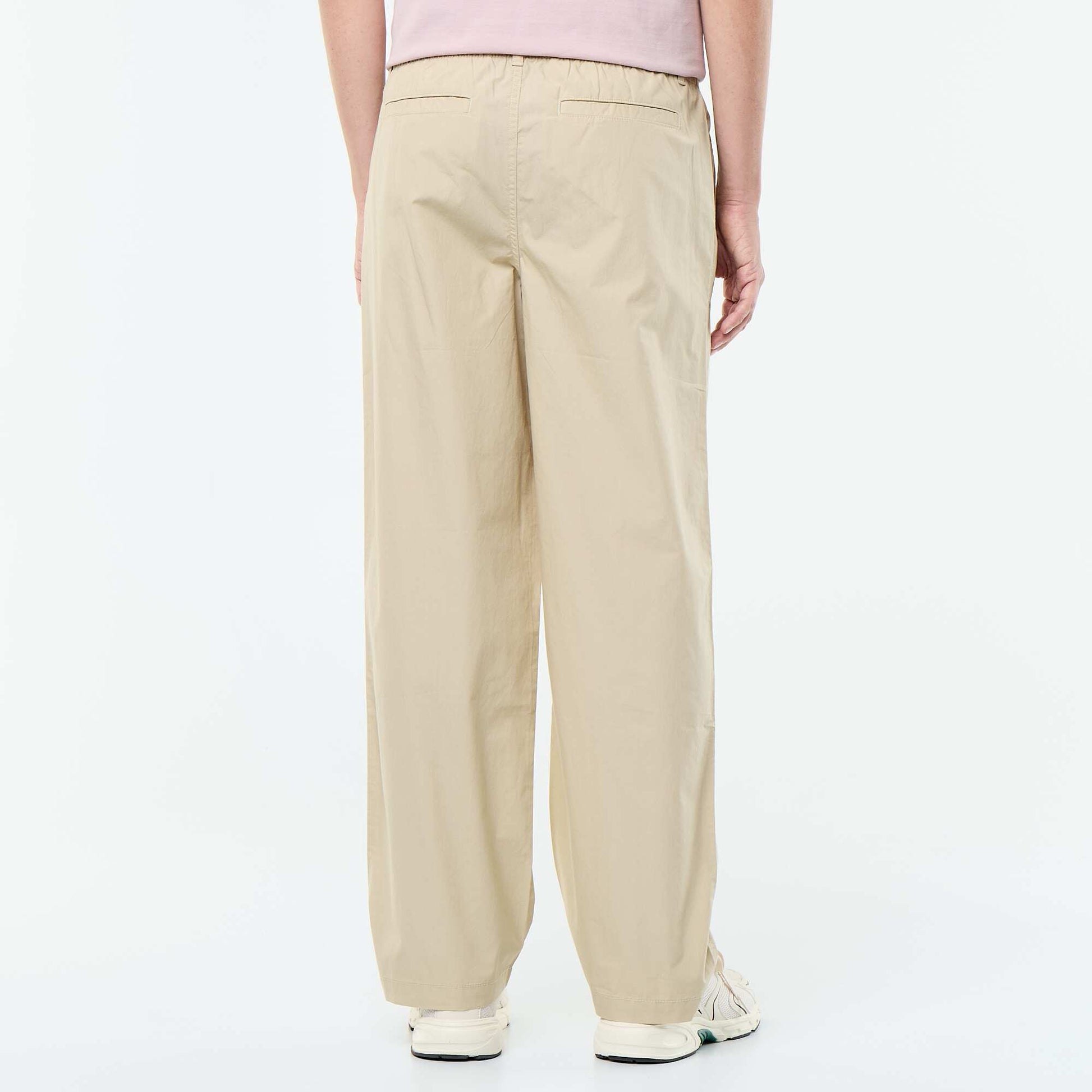Plain Poplin Wide-Leg Trousers BEIGE