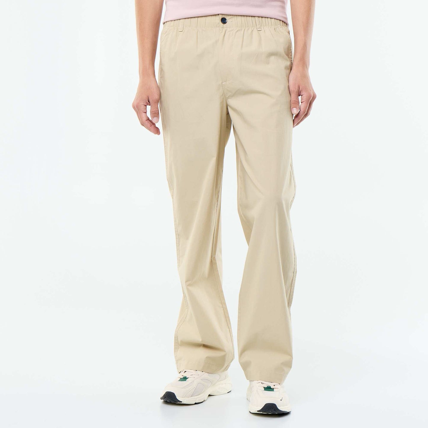 Plain Poplin Wide-Leg Trousers BEIGE