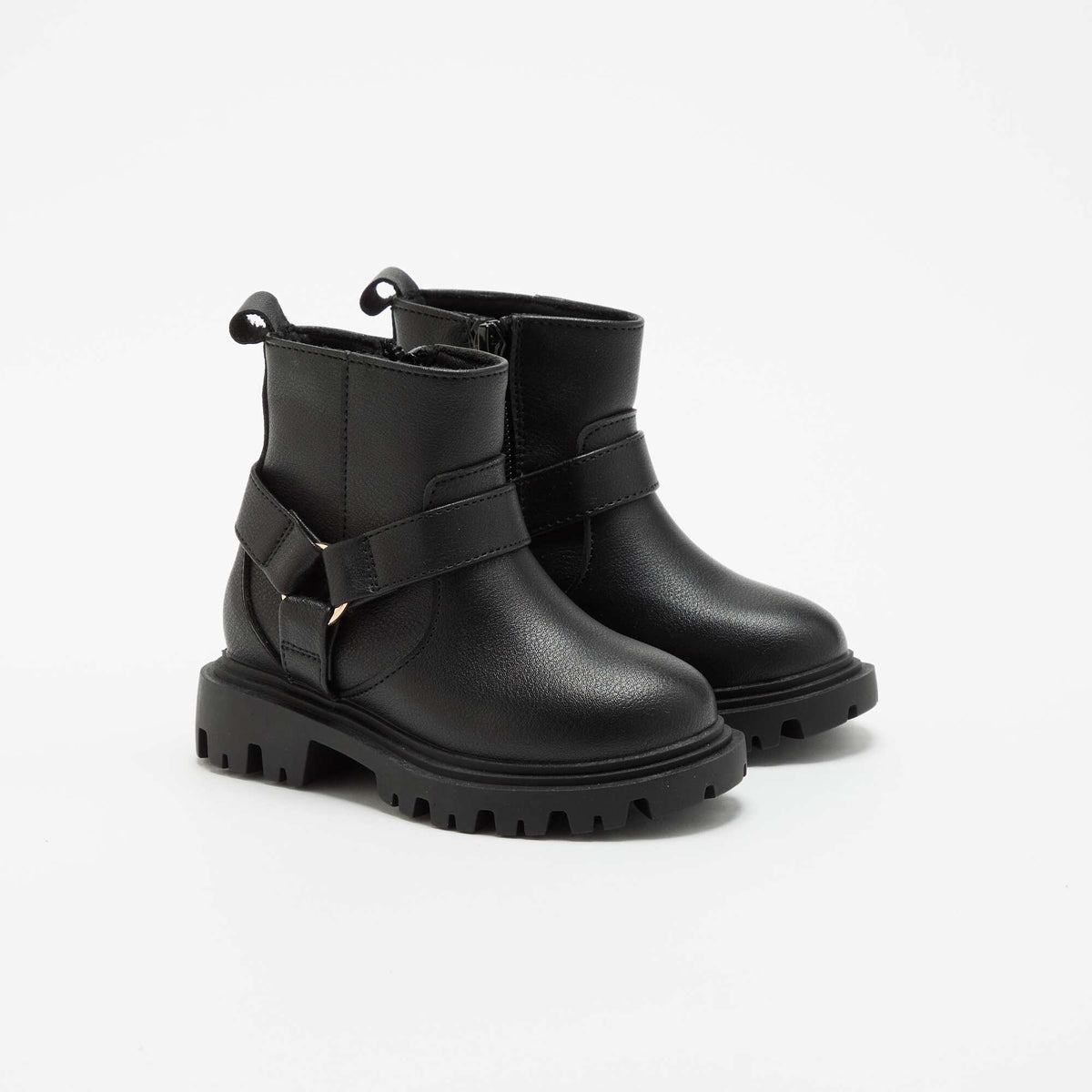 Faux leather biker strap boots BLACK