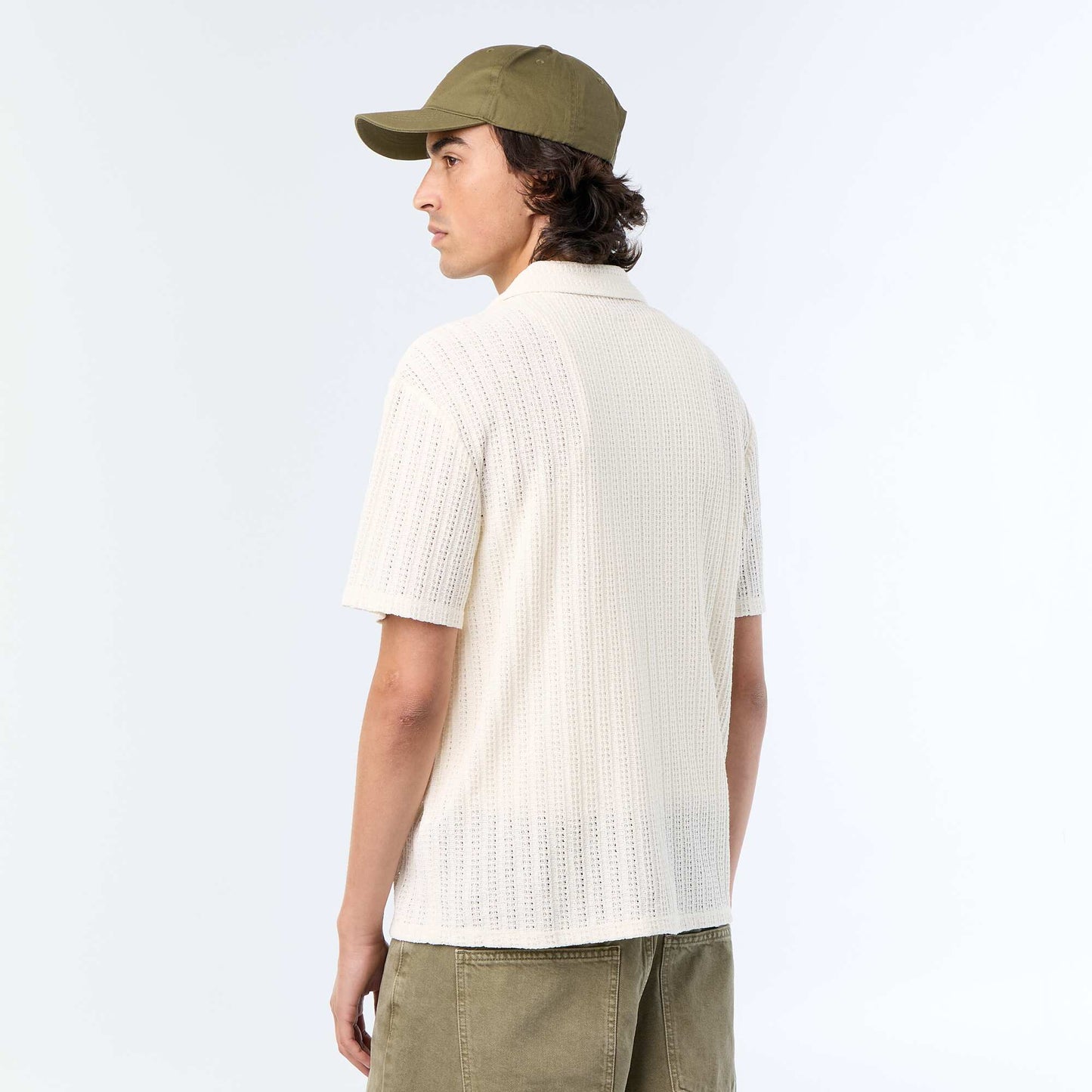 Short-sleeved Openwork Knit Shirt WHITE