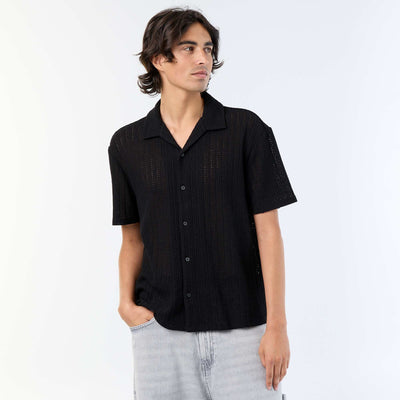 Short-sleeved Openwork Knit Shirt BLACK